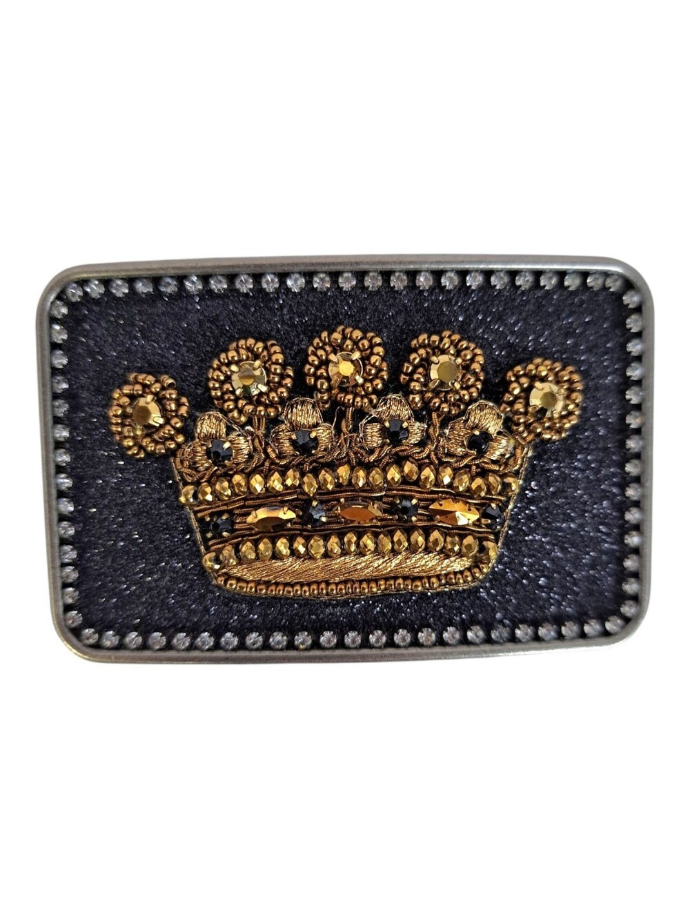 Vintage Rhinestone & Beaded Crown Belt Buckle Gold Tone Embellished Royalty